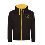 Hoodie noir avec zip, capuche et fermeture jaune